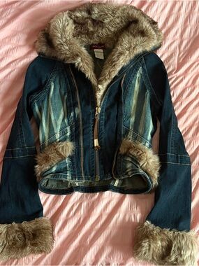 Vintage Baby Phat Denim Jacket with Fur Trim